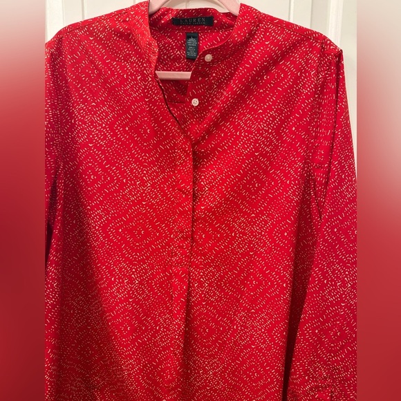 Lauren Ralph Lauren Red and Tan Patterned Tunic Blouse L - Picture 5 of 6